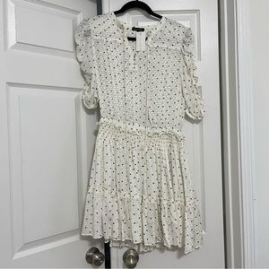 Polka Dot Ruched Sleeve Smocked Waist Dress